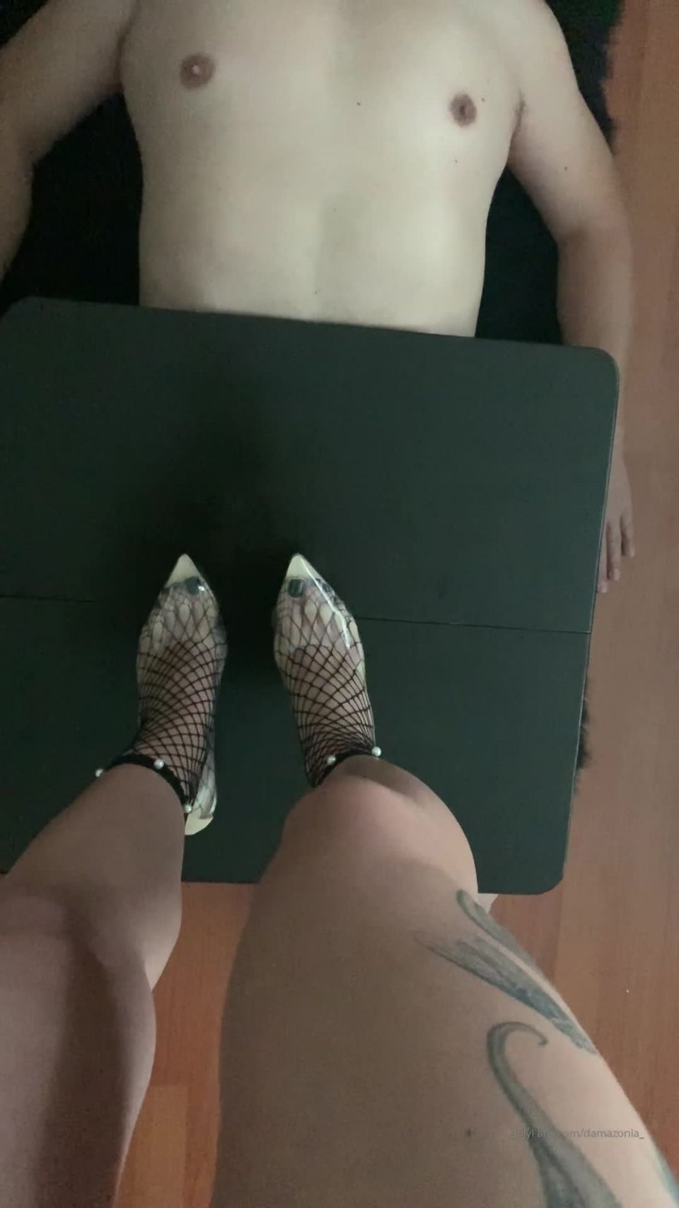 damazonia  My beautiful feet in transparent shoes crushing some balls….. and I m loving it tramplin on femdom porn aiden starr femdom