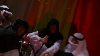 One fantastic pornstar for two guys in bedouin wearing ta...