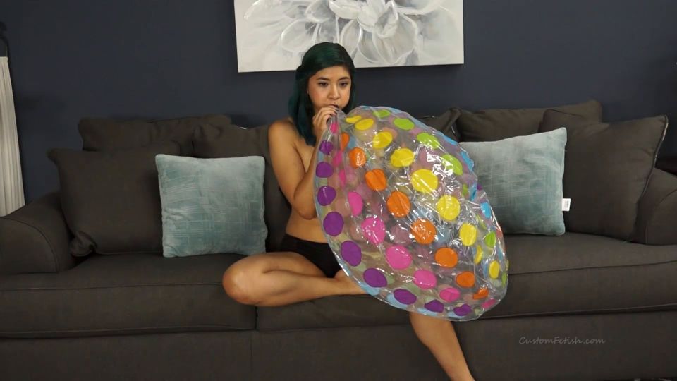Custom Fetish - Violet Femme Inflates BeachBall by Mouth - Fetish