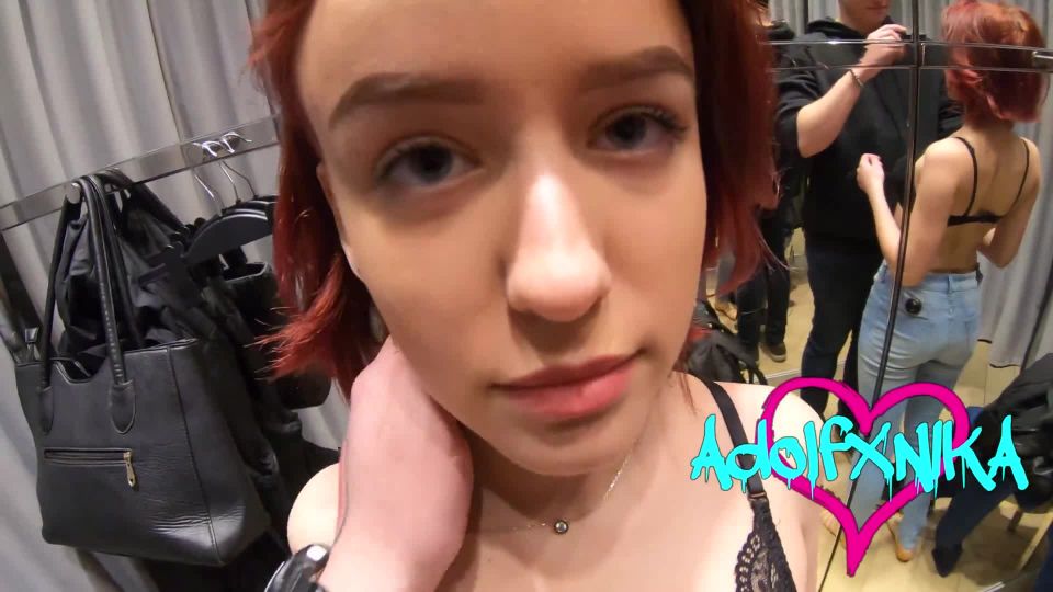 ADOLFxNIKA - She is Sucked Cock in the Dress Room of a Clothing Store Risky Blowjob