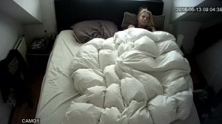 Cute blonde wife masturbating under cover. hidden cam