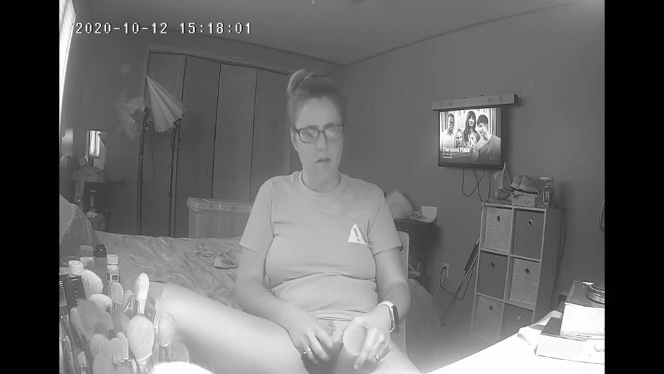 Horny glasses girl masturbating with dildo while watching porn - Amateur