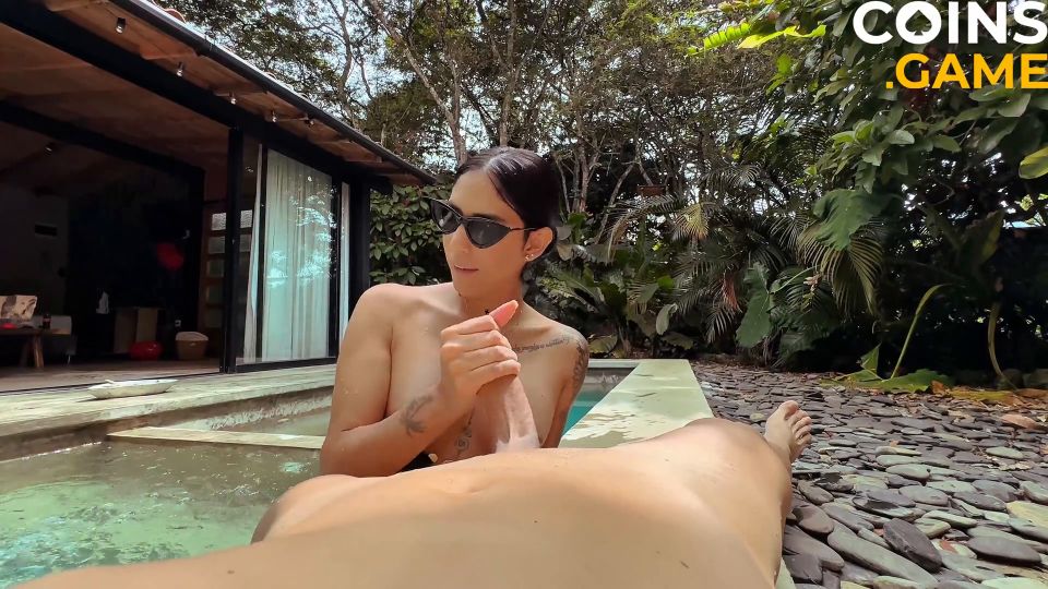 Ashley Sanz - Foot Fetish with my Stepbrother on the Pool, Cum on my Feet [1080p] - Teen