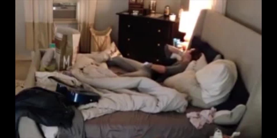 Horny girl fingering pussy on the bed while watching porn. spy cam - Amateur