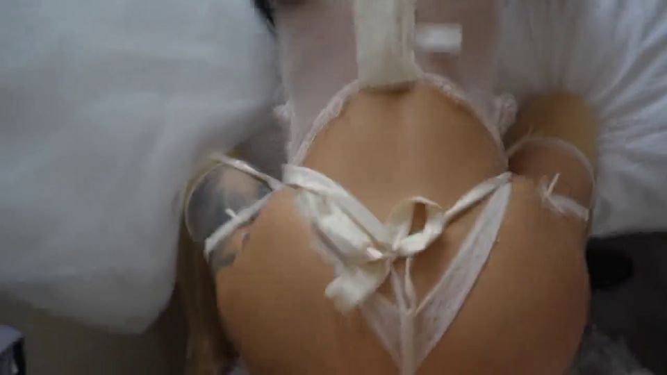 European Bride in wedding dress gave herself to her stepbrother