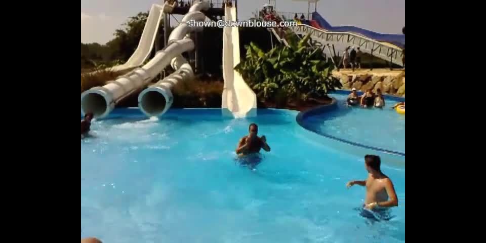 Boob out after the  waterslide