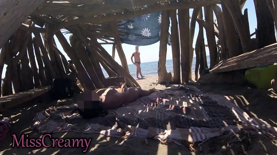 Miss Creamy - Caught Masturbating in a Beach Hut – He Joins and Makes Her Cum