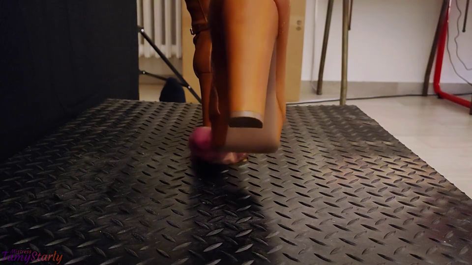 Full Weight Cock CBT, Bootjob, Cock Trample in Leather Brown Boots with TamySt.