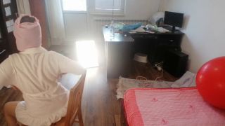 HairyMaid - Sexy wife has fun trying on clothes and cutting them. Brunette dances naked around the house.