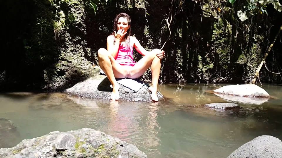 Dream4AngelNudism n Gaping Pussy at Jungle river # Gentle masturbation n fingering before river refreshing