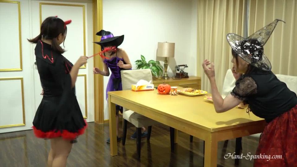 free adult video 28 high heel fetish [hotspanker.com] Late To Halloween Party – Mei is given Spanking from two participants HD, spanking on femdom porn