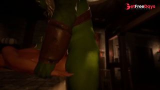 Whore barmaid serves last call for orc patron