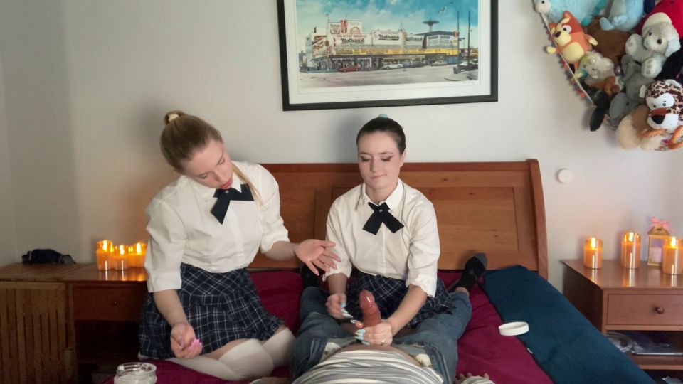 adult clip 40 saff femdom Sasha And Bebe - MFF Naughty School Girl Lotion Hand Job - FullHD 1080p, milking on handjob porn