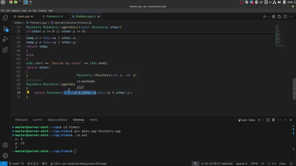 Ukraine #47 Separate our class into separate .cpp and .h files and overload the % and comparison operators