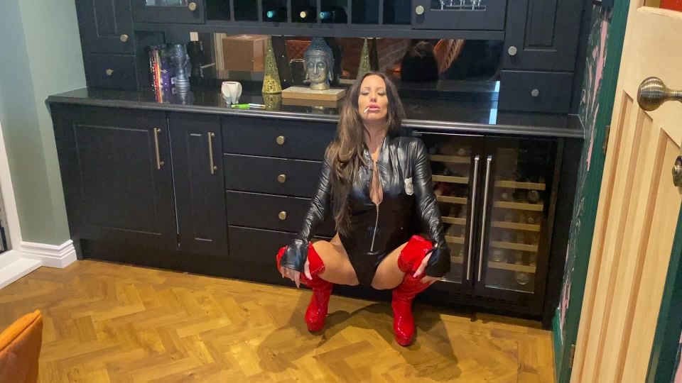 Smoking JOI in Wet look outfit and Red Thigh Boots - Smoking