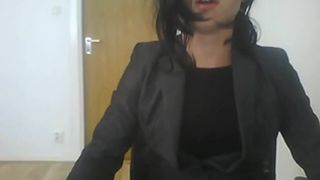 Teen amateur CD trap toys her ass, masturbates and drinks her cum