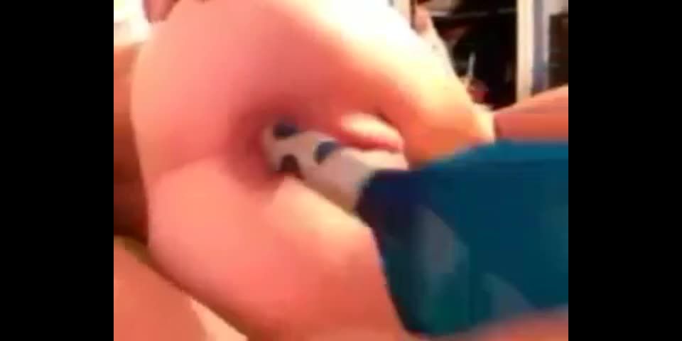 horny amateur girl masturbating ass with hairbrush on webcam