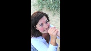 Bambi and Hubby - Cock Hungry Wife Sucks Hubby's Dick On Public Beach and Makes Him Cum All Over Her Tits