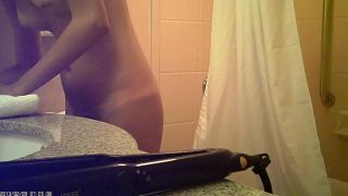 Cute brunette girl before and after shower. hidden cam