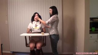 Diaperedonline2Lucy Nikki Nikki  Lucy Fed in High Chair