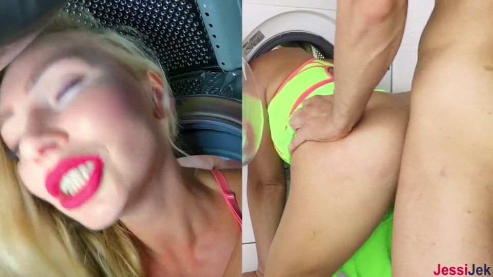 JessiJek - She stuck in the washing machine and got Ass Fucking and creampie JessiJek