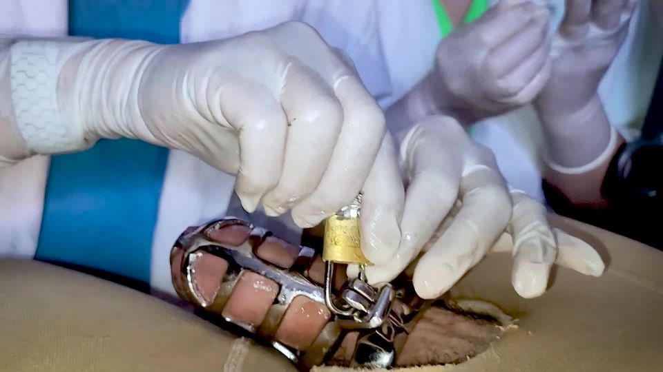 DOMINA FIRE - Two Nurses Sounding Slave In Chastity.