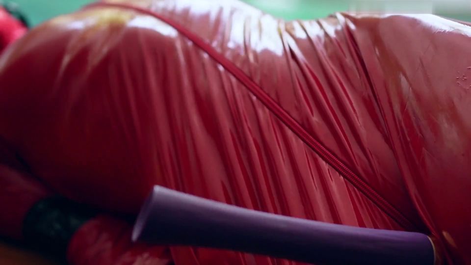 Sangini - Red Latex Doll Tape Bondage With Vibrator - BDSM