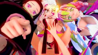 Demon Slayer Sex Party - Nezuko Kamado, Mitsuri Kanjori and Daki for the Perfect Harem - Anime Hentai