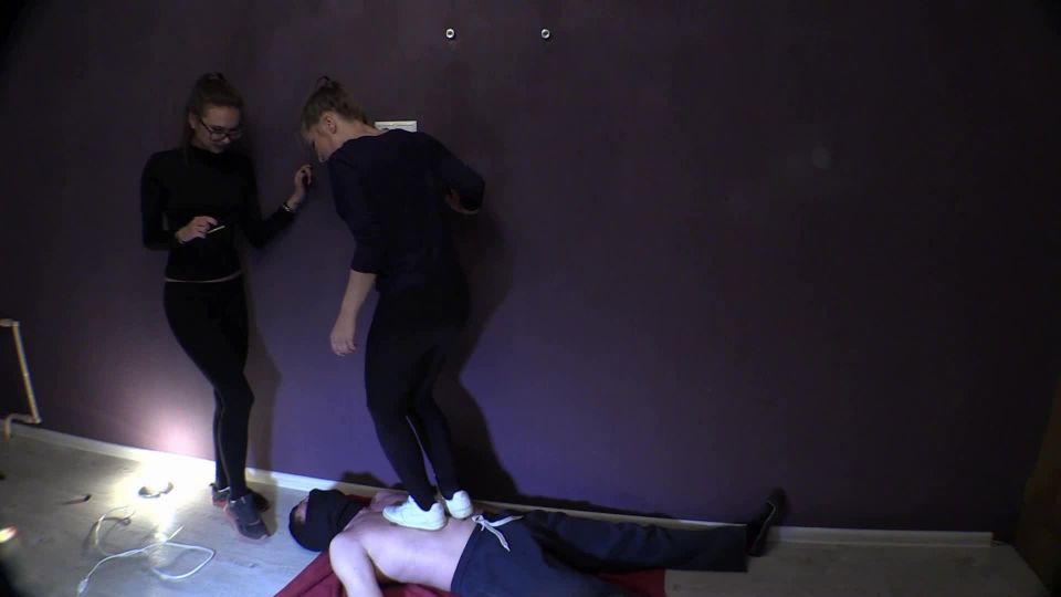 Young Cruel Girls - Mistresses Trample Sleeping Slave At Night [Trampling, Crushing, Young Mistress] - humiliation - femdom porn nikki hunter femdom