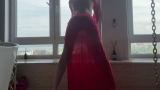 HollyHarlot - yoga in tight transparent red dress