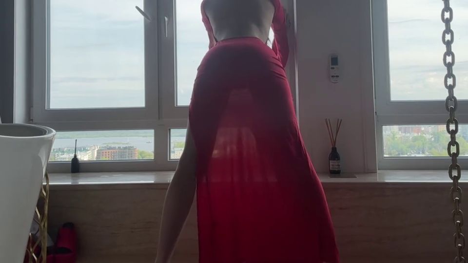 HollyHarlot - yoga in tight transparent red dress
