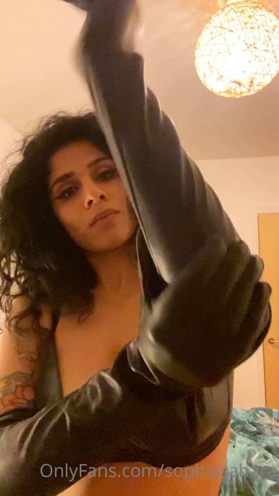 online xxx clip 23 Mistress Sophia Sahara – Trying  on  my  HOT  new  leather  gloves  and  leather | femdom pov | pov femdom in public