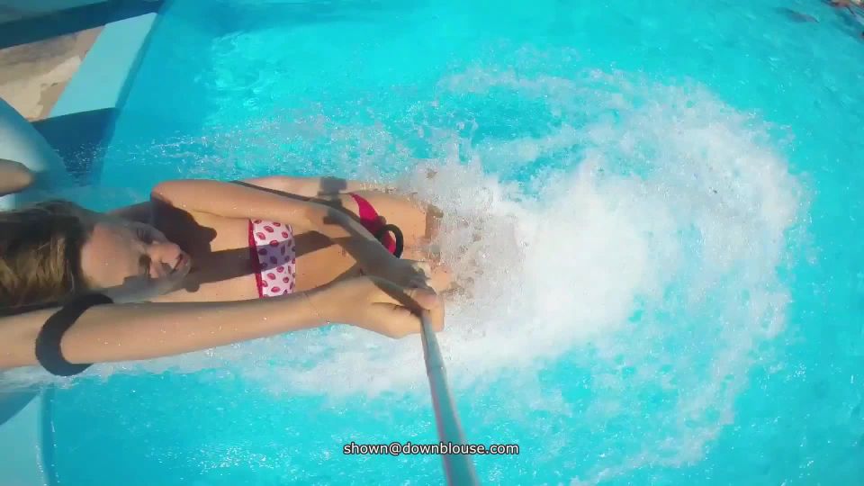 Underwater nipple slip after the water  slide