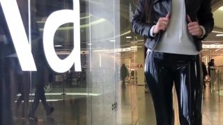 MylatexbabyJulia Sexy Walk in Latex Leggings and High Heels in a Mall