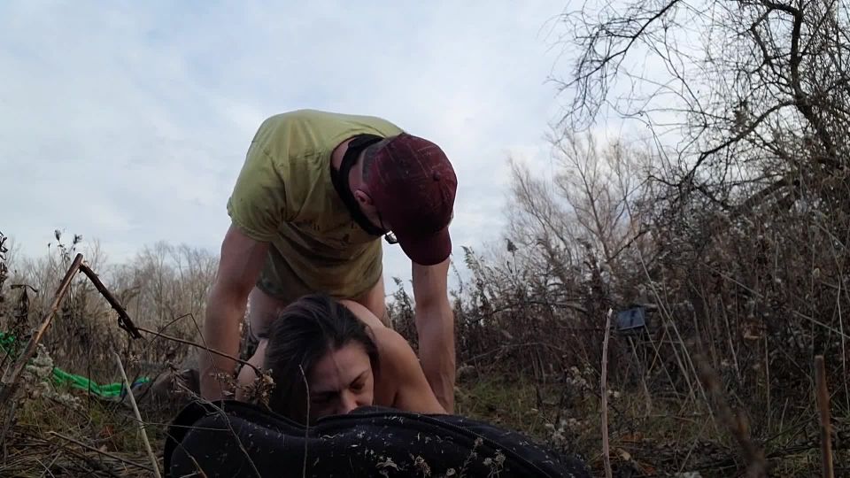 Cute outside blowjob and sex turns rough when pixie gets a spanking