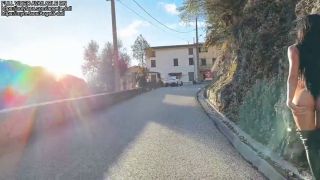 Outdoor French anal - This slut gets anal fucked in the forest like a whore before swallowing cum