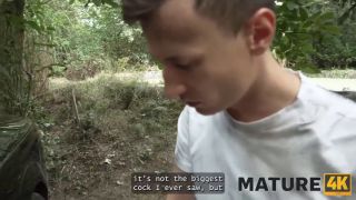 Mature4K MATURE4K. Brunette on high heels seduced a young guy in the woods and fucked in public