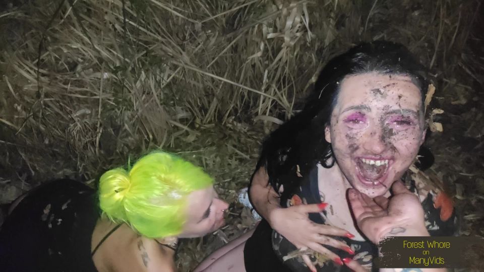 Forest Whore Lesbian Dirty Walk and Eating Hot Dogs Out of Trash 4k - Femdom